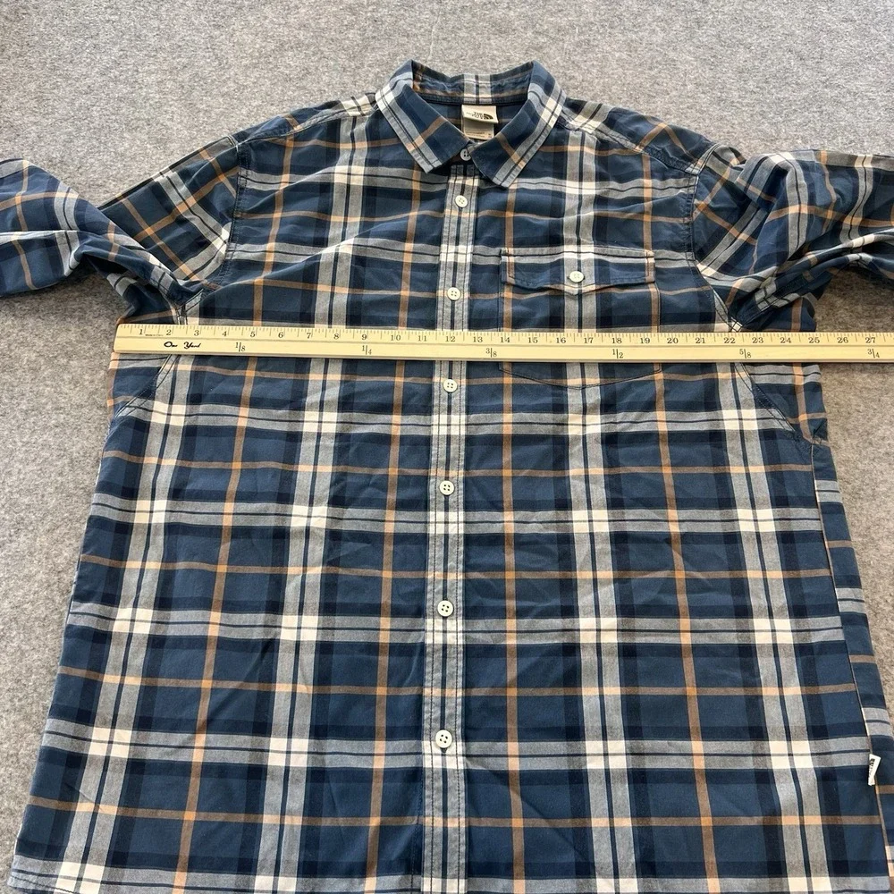 The North Face Men's Heavy Flannel Button Size XL Blue & Gold Plaid Pattern